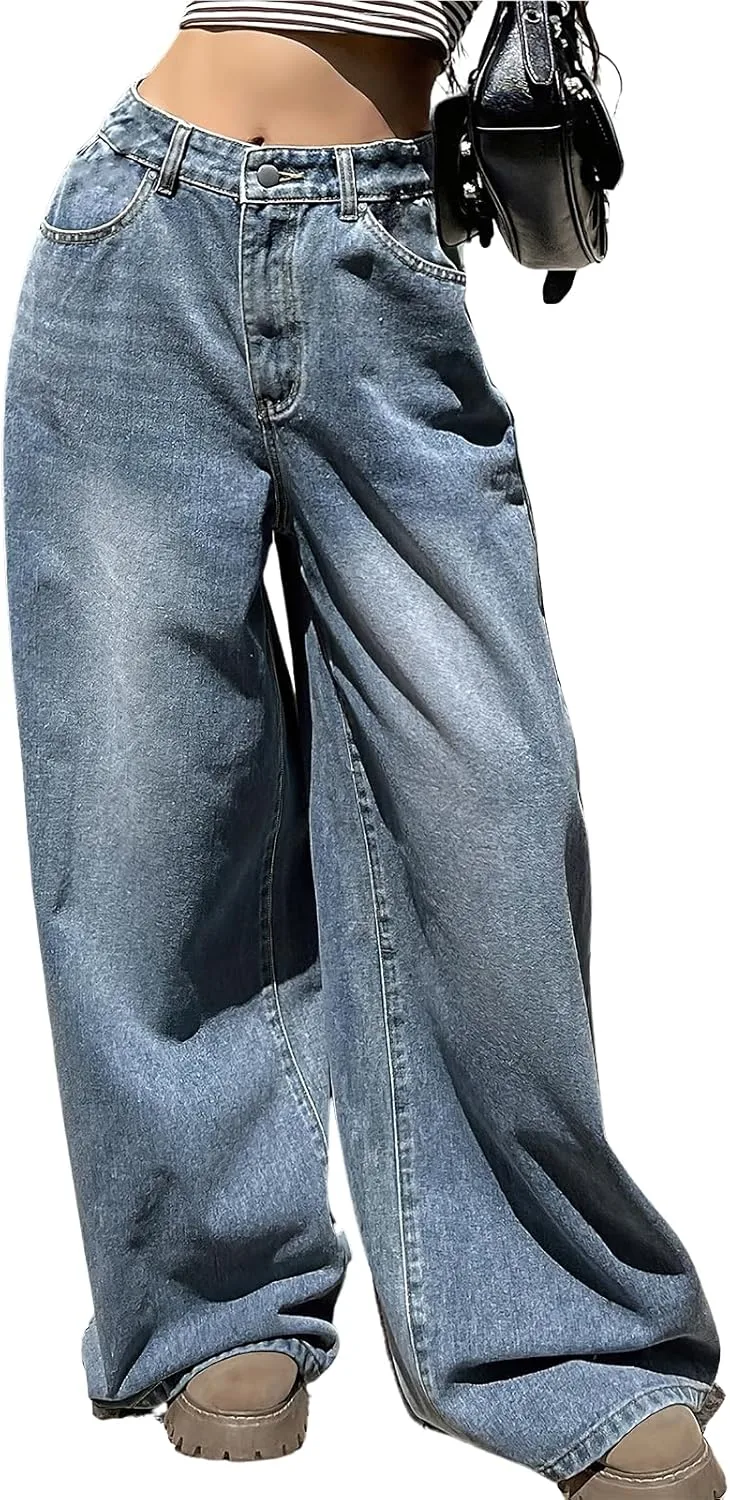 

Женские джинсы-бочонки Casual Loose High Waist Wide Leg Denim Pants ebossy