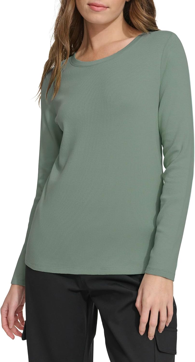 

Женская рубашка Tommy Hilfiger с круглым вырезом и длинными рукавами в рубчик, Basil