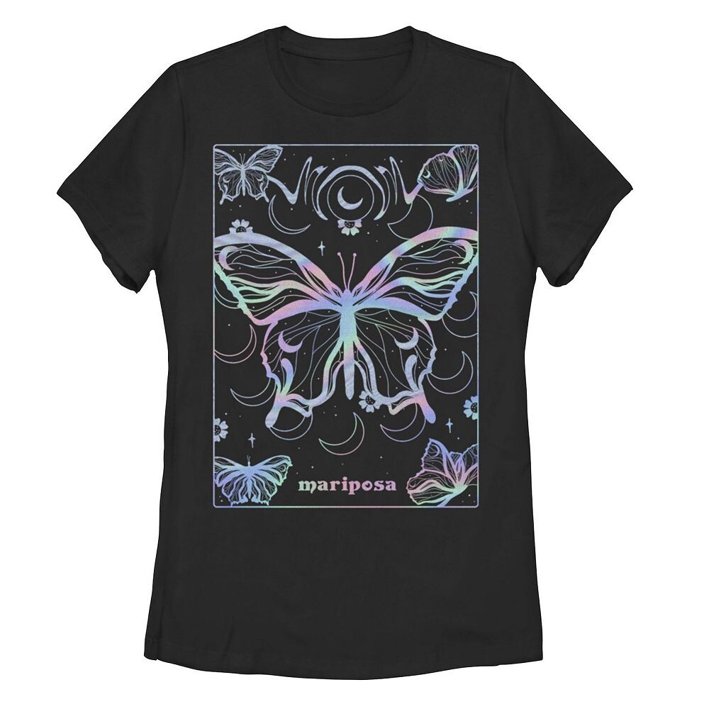 

Детская голографическая футболка "Mariposa" с бабочками и луной, черный