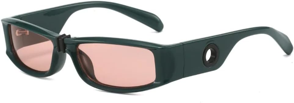 

Солнцезащитные очки в маленькой квадратной оправе 2027 года для женщин и мужчин. Модные винтажные солнцезащитные очки в стиле хип-хоп с полой круглой оправой MTZJH, Green Pink