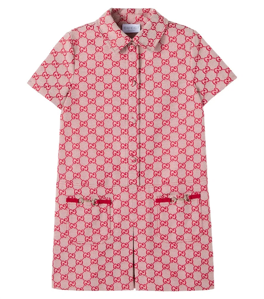Платье GG из хлопковой смеси Gucci Kids, красный
