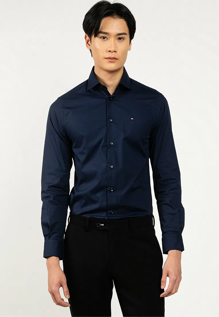 Рубашка из поплина, длинный рукав, Tommy Hilfiger, темно-синий