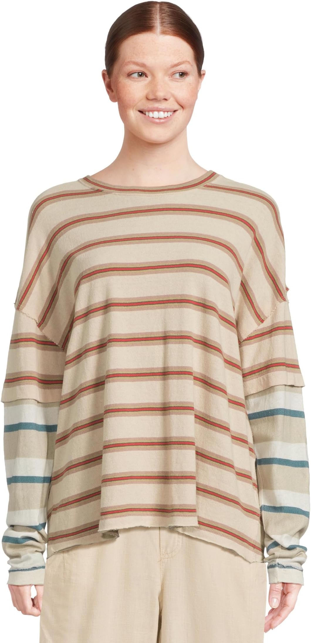 

Лонгслив Free People Nina Stripe Long Sleeve, цвет Neutral Combo