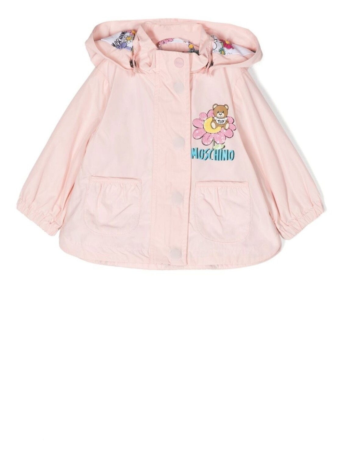 

Moschino Kids плащ с капюшоном и логотипом, розовый