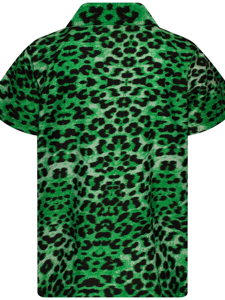 Рубашка на пуговицах классического кроя King Kameha Leopard, зеленый — фото 2
