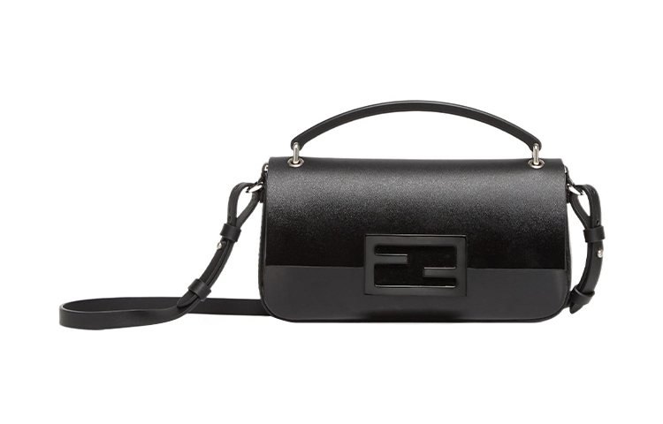 

FENDI Сумка-сумка-багет из коровьей кожи и лаковой кожи Женская черная наплечная сумка через плечо чехол для телефона