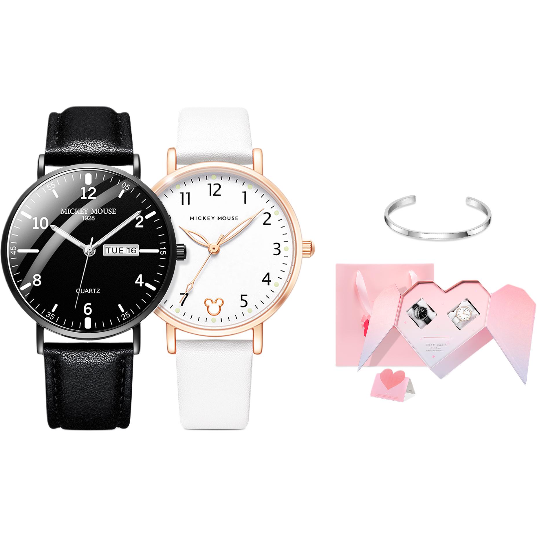 

Disney Часы Quartz Movement Watch Unisex Black Dial, Chanel-Inspired Classic Black & Rose Gold White[Holiday Limited Edition Peach Heart-Shaped Box with Bangle]