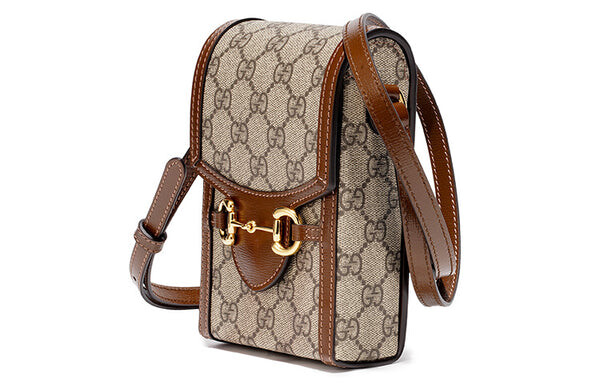 Сумка horsebit 1955 mini bag in gg supreme 'brown' Gucci, коричневый — фото 2