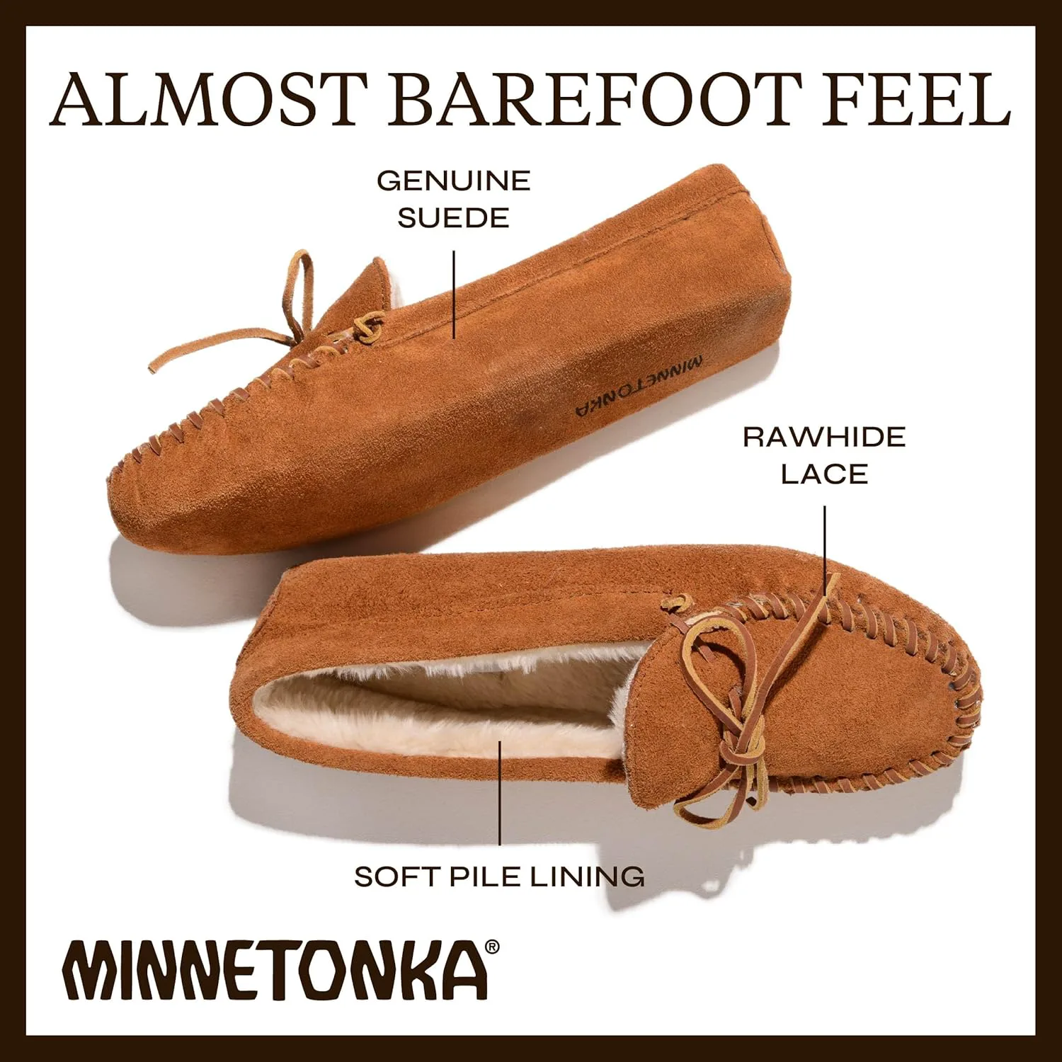 Лоферы Minnetonka Men's Pile Lined Soft Leather Sole Slipper, коричневый — фото 3