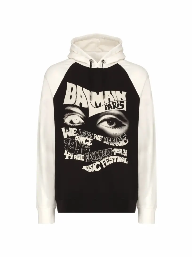 

Хлопковое худи с принтом Balmain, мультиколор