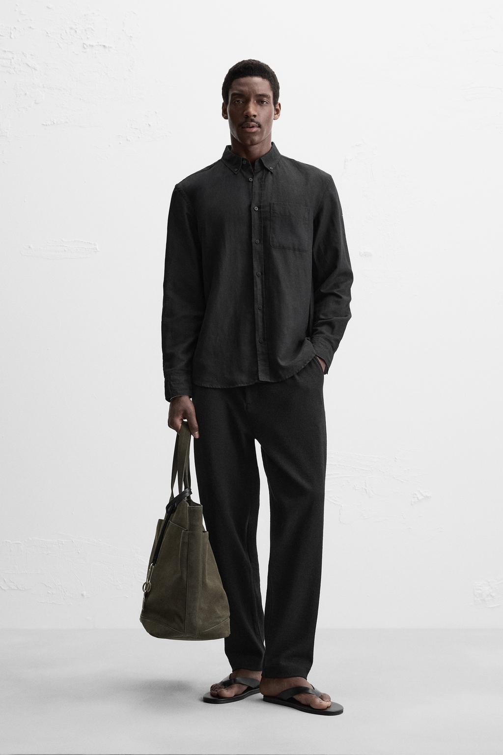 

Текстурированные брюки ZARA, черный