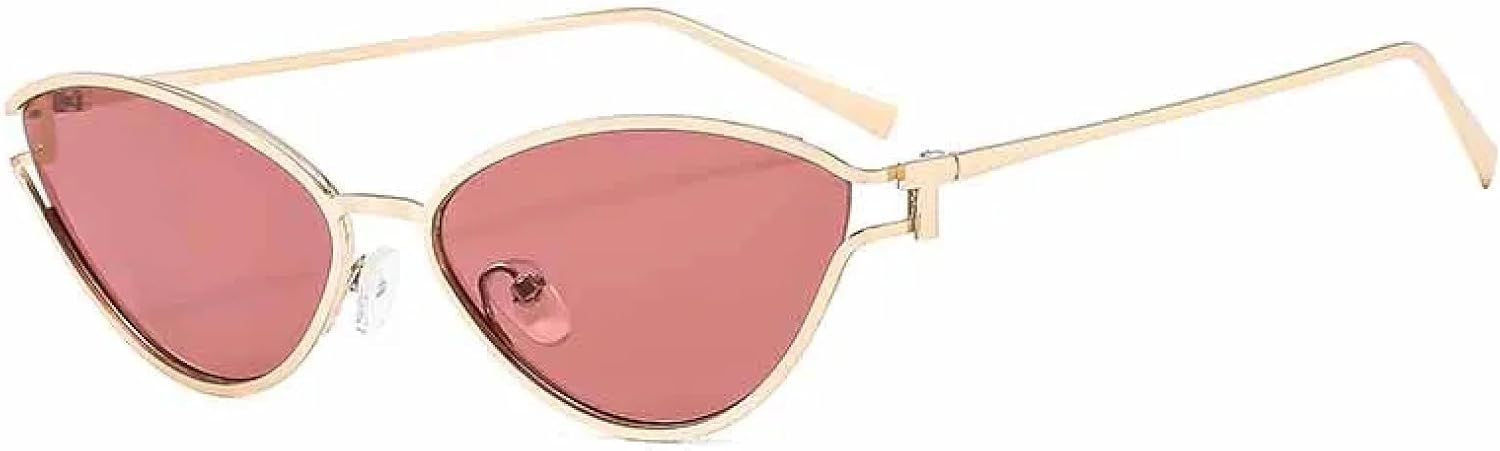 

Модные роскошные солнцезащитные очки «кошачий глаз» в металлической оправе для женщин, пожилых людей, в стиле ретро, ​​для путешествий, с защитой от УФ-излучения UV400 TKKTLLT, Gold Red