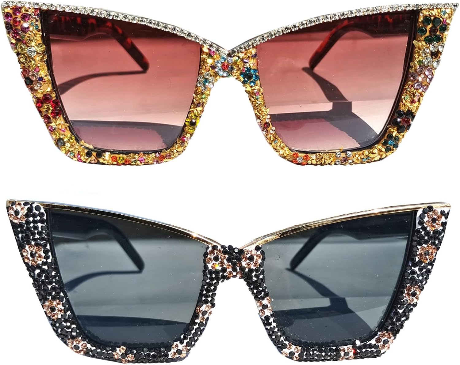 

COTIA Модные солнцезащитные очки «кошачий глаз» с бриллиантами и стразами, женские, большого размера, повседневные, в стиле ретро, ​​модные, для путешествий, 2pcs Leopard+black