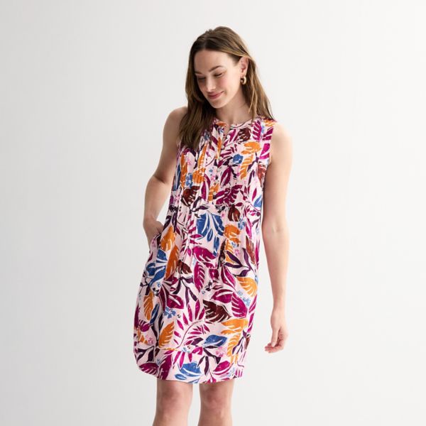 

Миниатюрное платье без рукавов с защипами Sonoma Goods For Life, цвет pink batik palm