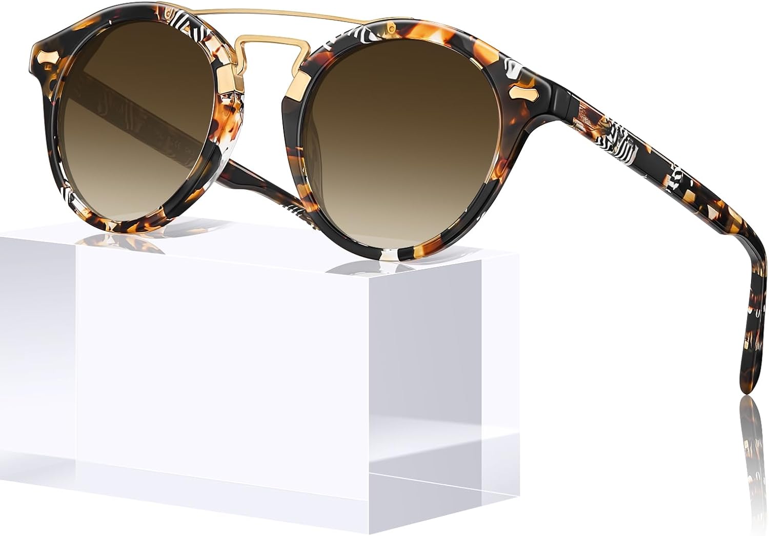 

Солнцезащитные очки CARFIA Small Face Acetate Double Bridge для женщин, поляризованные, с защитой от УФ-излучения, в стиле ретро с металлическими перемычками, круглые, 3. Brown Tortoise Frame Gradient Brown Lens