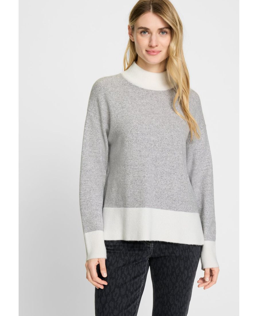 

Меланжевый вязаный свитер с высоким воротником Olsen, Misty grey melange