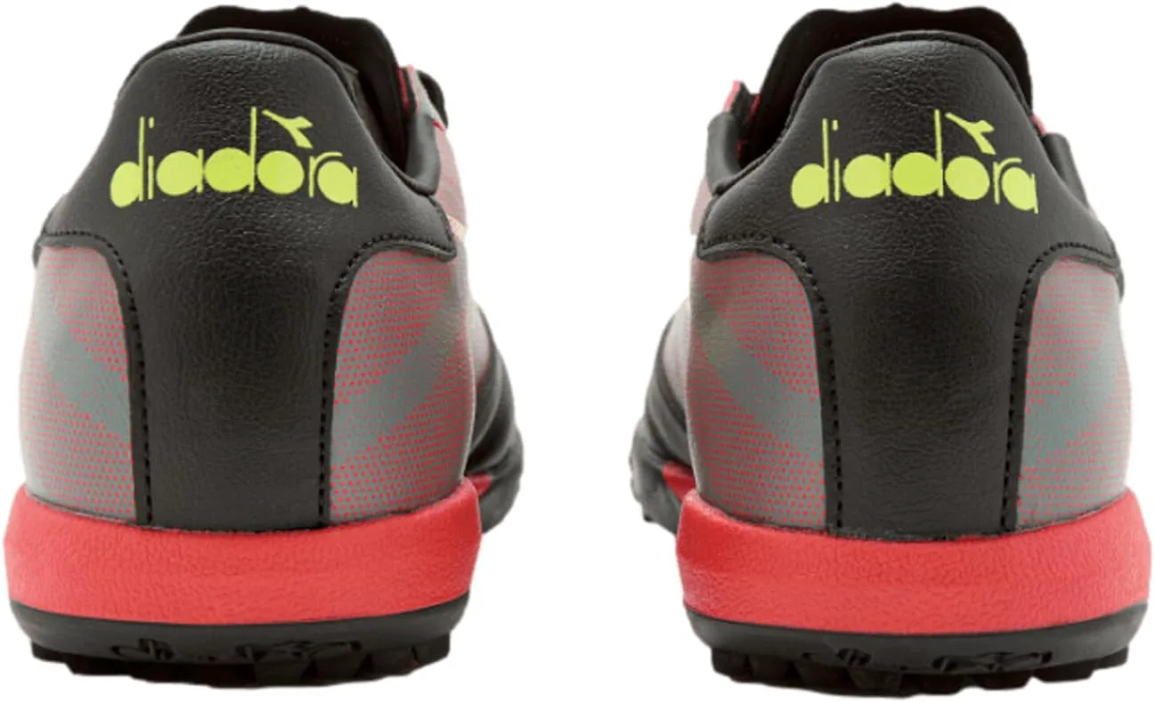 Футбольные бутсы Diadora Brasil Elite Turf - водоотталкивающий Suprellsoft, противоскользящая подкладка из ПУ на пятке, точки гибкости на стельке, высококачественное исполнение, черный/красный/желтый — фото 3