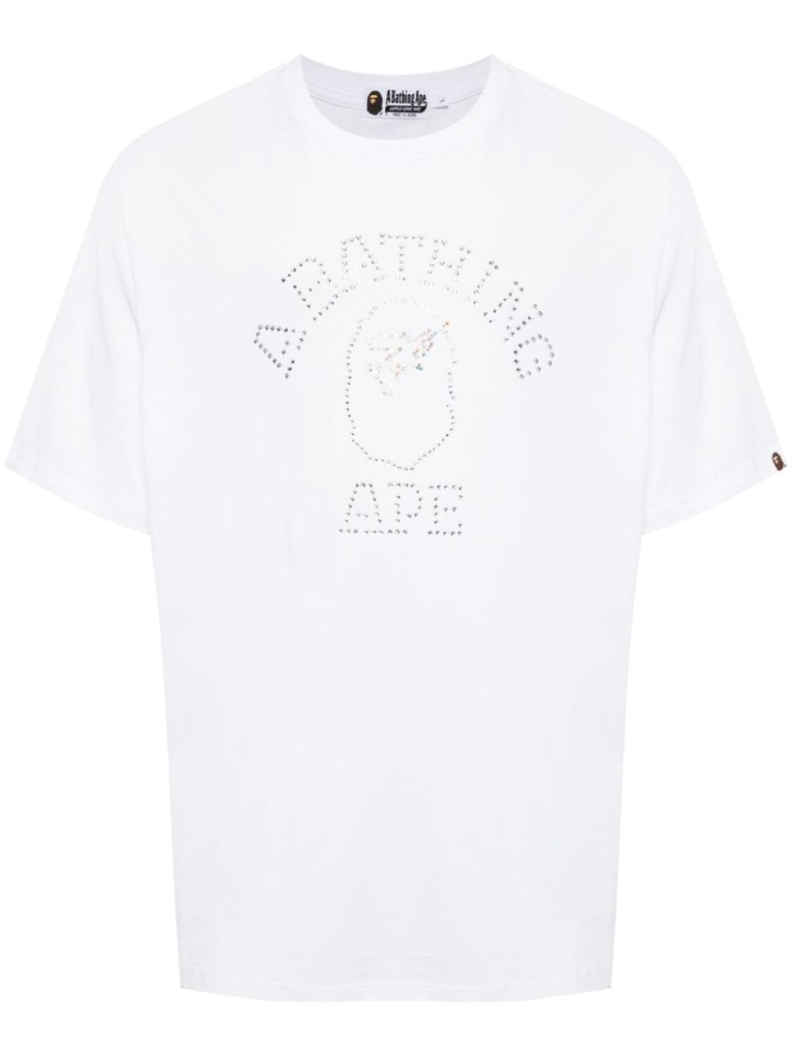 

A BATHING APE футболка с изображением колледжа, украшенная стразами, белый
