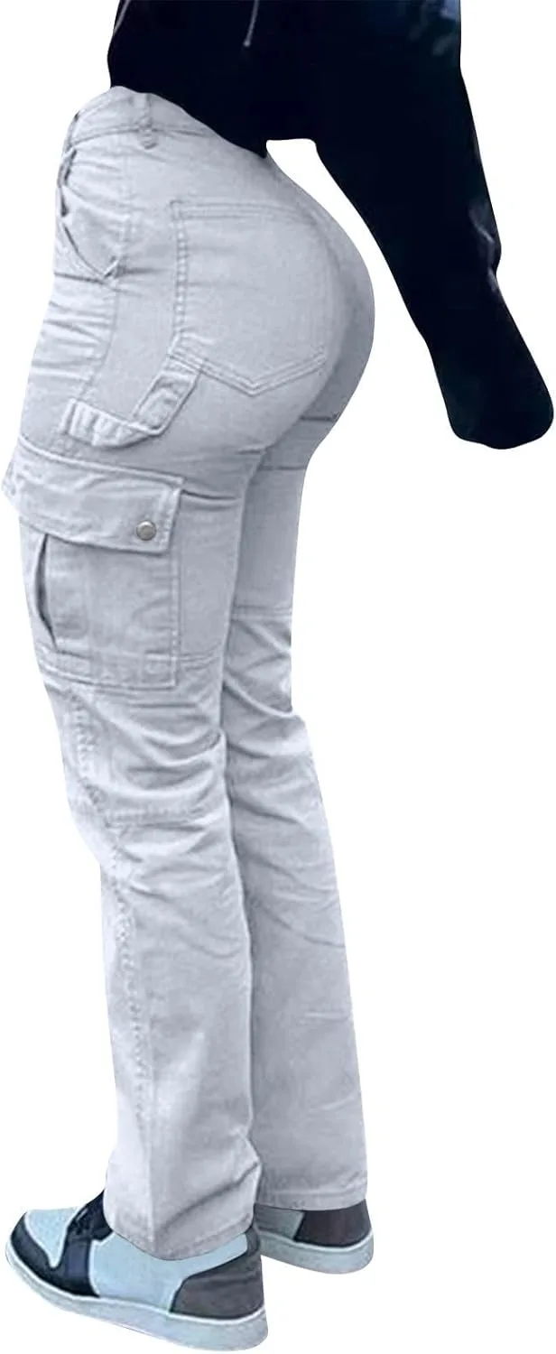 

Высокие карго-штаны для женщин Casual Baggy Cargo Jeans Straight Wide Leg DMOYALA