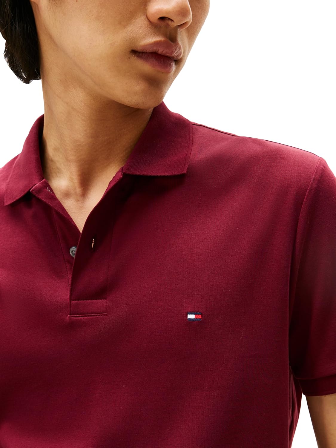 Мужские поло Tommy Hilfiger с коротким рукавом, повседневные, классический крой, с жидким хлопком, Deep Rouge — фото 2
