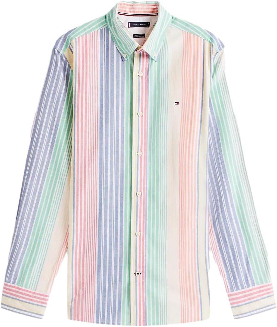 

Мужская фирменная рубашка TOMMY HILFIGER с длинным рукавом и застежкой на пуговицы, классического кроя, коллекция 2025 года, Fun Stripe Blue 4707.400