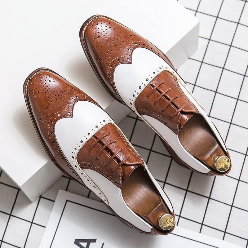Мужские оксфорды HuitJours многокрасочные броги Wing Tip с шнуровкой, пэчворк, двухцветные, с перфорацией и круглым носком, белый — фото 4
