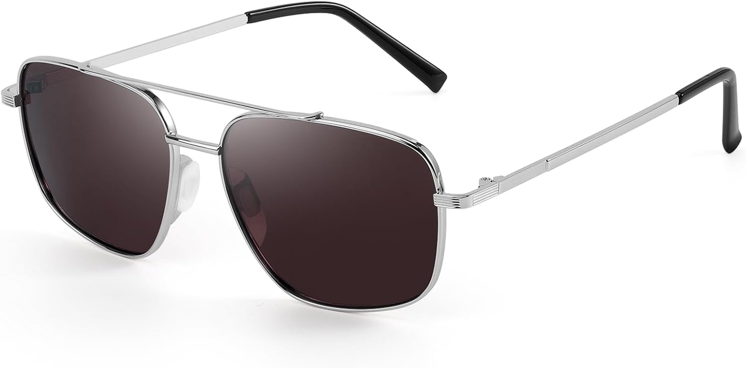 

Женские поляризованные солнцезащитные очки-авиаторы SODQW с двойной перемычкой и металлической оправой, стильные очки для вождения и путешествий, A03- Silver/Purple Grey