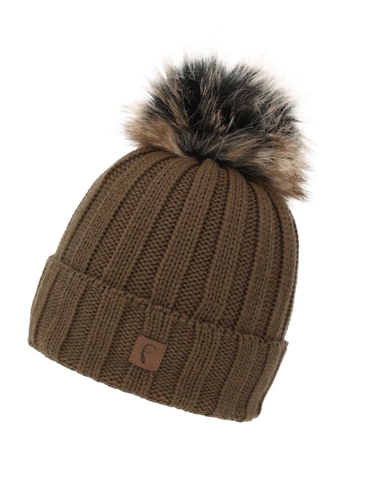 

Шапка Faera Warme Beanie Strickmütze mit Bommel Thermo Futter, коричневый