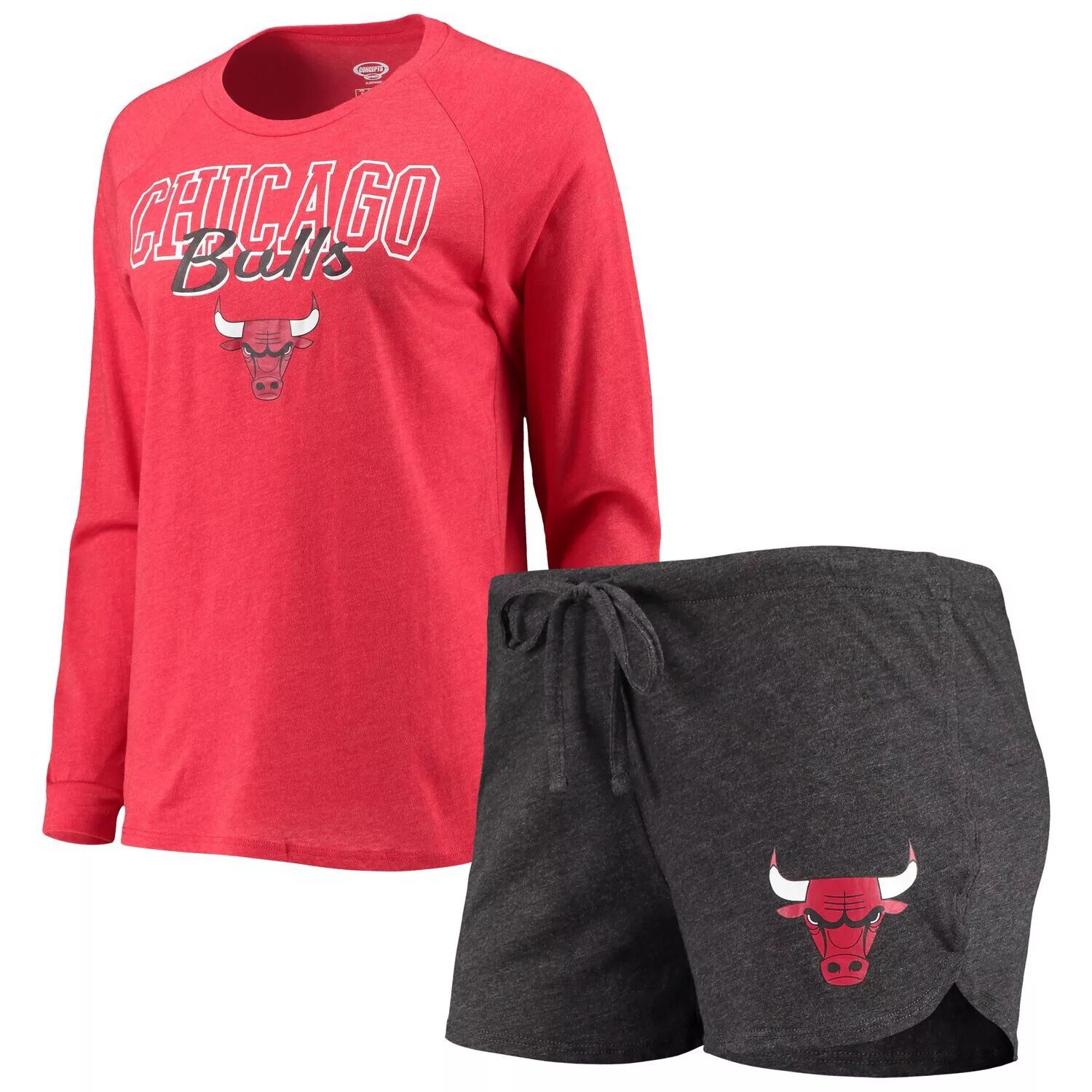 

Женская спортивная футболка с длинными рукавами и шорты с принтом Chicago Bulls Concepts, черная/красная с принтом, футболка и шорты для сна, Черный, Женская спортивная футболка с длинными рукавами и шорты с принтом Chicago Bulls Concepts, черная/красная 