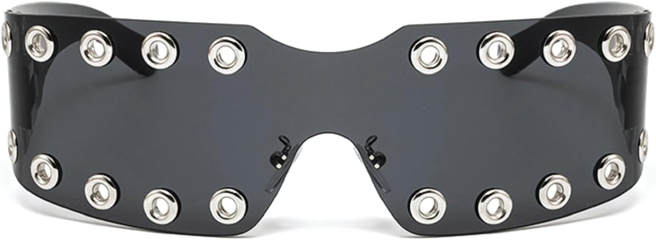 

Крупные винтажные квадратные солнцезащитные очки с обтекаемой оправой для женщин и мужчин, модные цельные солнцезащитные очки в оправе с заклепками 8087 Melrose, Black