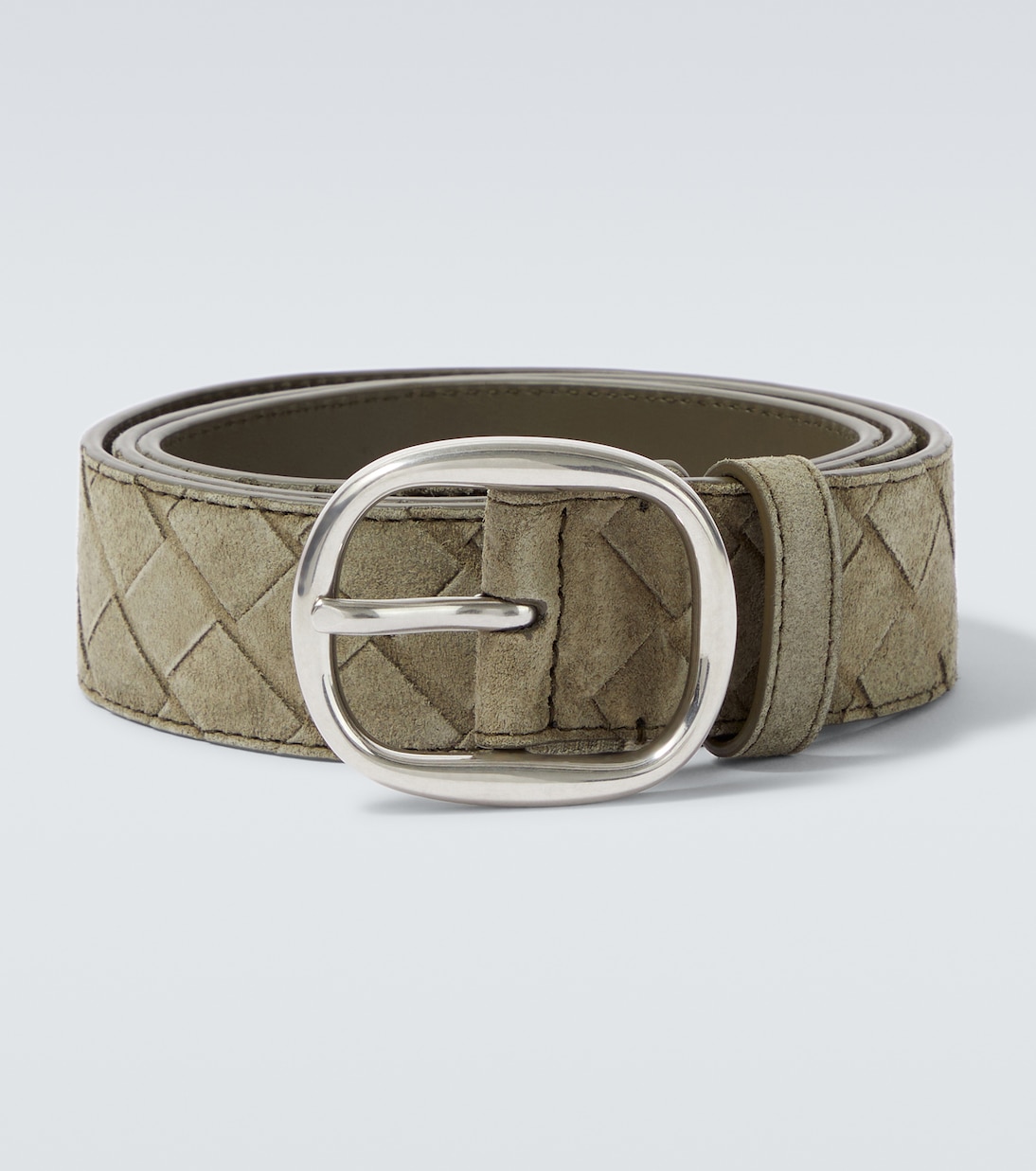 

Кожаный ремень Intrecciato из замши Bottega Veneta, Cypress/Silver