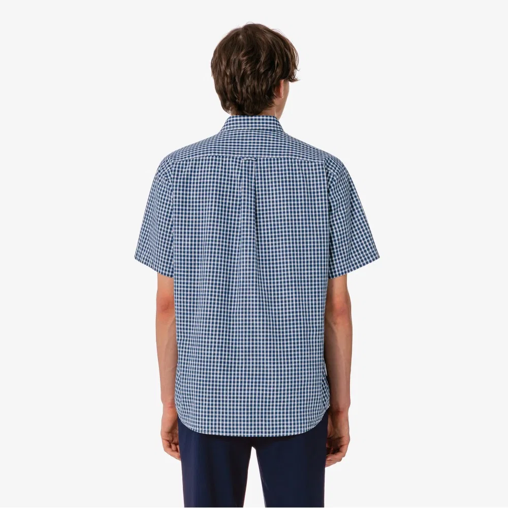 Мужская тёмно-синяя рубашка из шамбре от Lacoste — фото 3