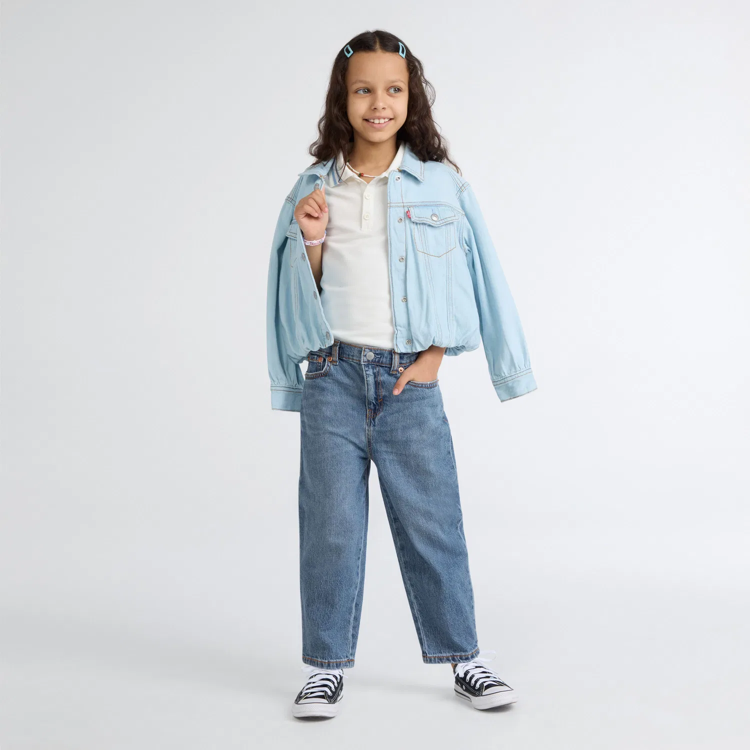 Широкие джинсы-бочонки для девочек 4-6 лет Levi's, Medium Wash