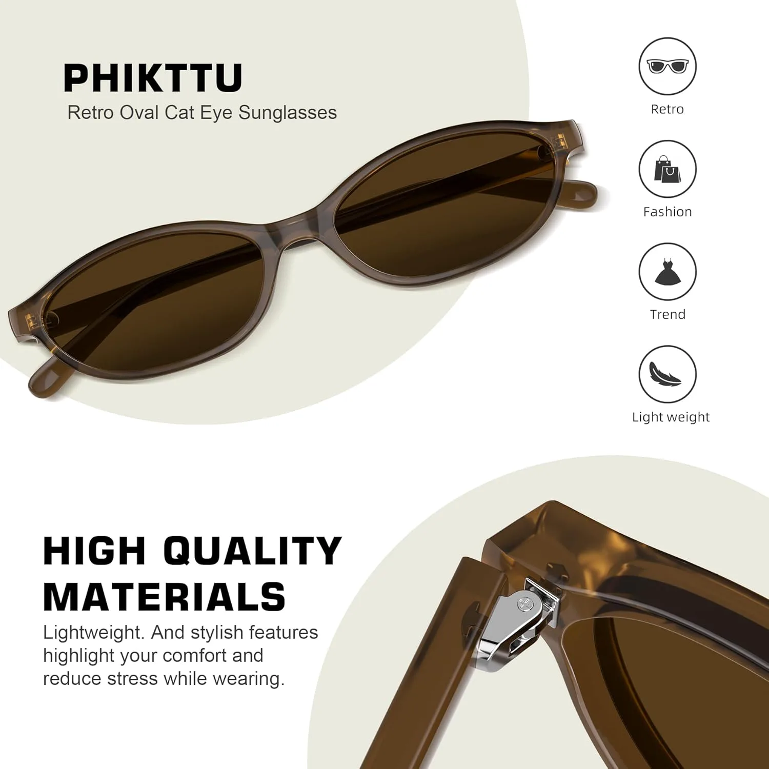 

Женские солнцезащитные очки в стиле ретро, ​​овальные, «кошачий глаз», 90-е, Y2K, защита от ультрафиолета UV400, легкие, узкие phikttu, Jelly Yellow Frame Brown