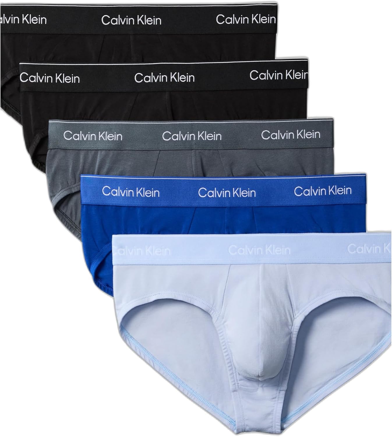 

Комплект из 5 трусов-брифов Calvin Klein Icon Men's, хлопковый стрейч, 2 Black, 1 Royalty, 1 Casual Blue, 1 Turbulence