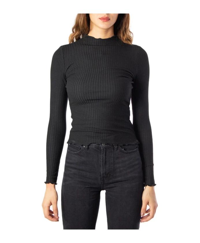 

Черный трикотажный топ в рубчик с воротником-стойкой Only, черный