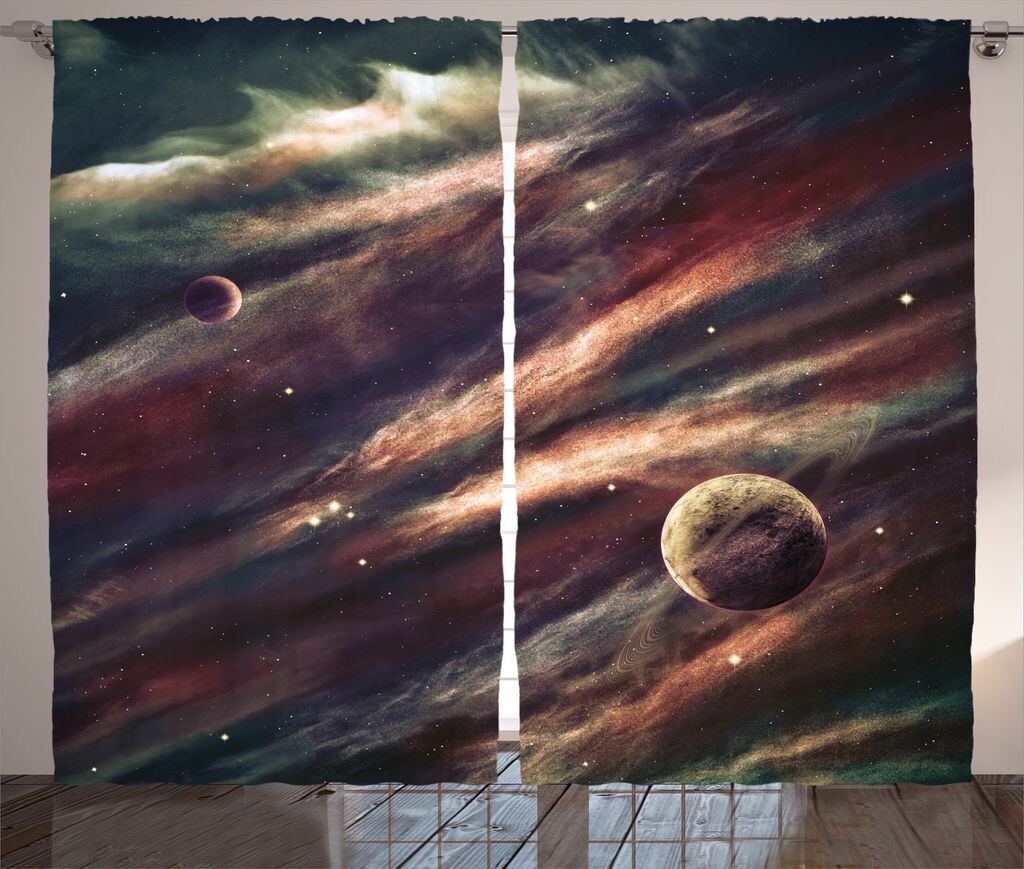 

ABAKUHAUS Space Rustic Curtain, Nebula Planet Cloud, универсальные ленточные шторы для гостиной с петлями и крючками, 280 x 175 см, цвет слоновой кости сушеной розы, розовый