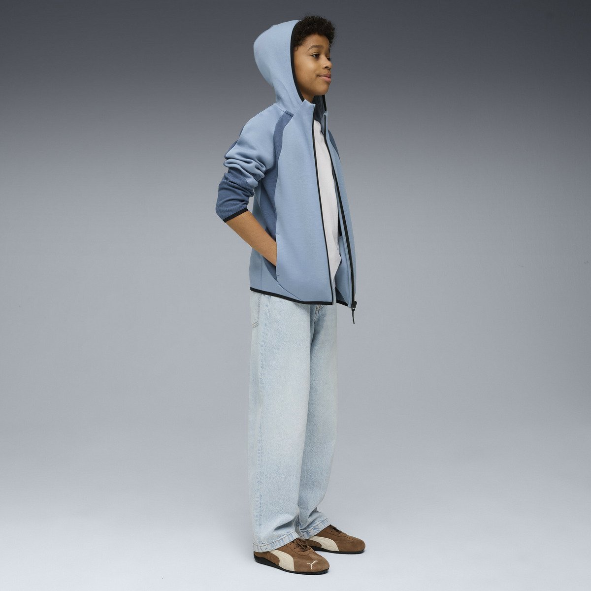 Детская толстовка Evo Stripe на молнии, размеры 120-160 см PUMA, Cool Blue — фото 3