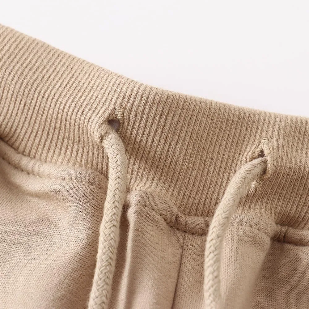 Детские спортивные шорты на завязках HahaNice, двухцветные (Khaki & Beige) — фото 2