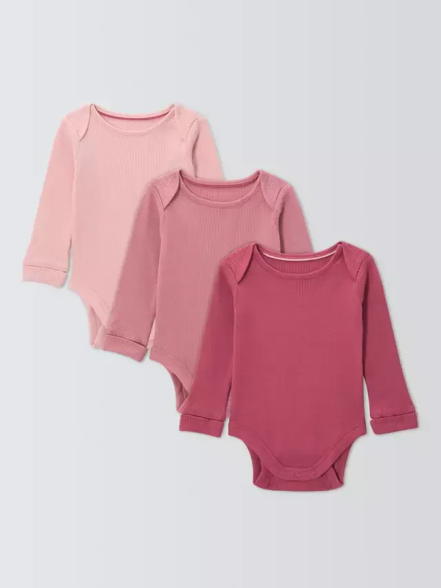 Детские боди в рубчик, комплект из 3 штук, розовые John Lewis