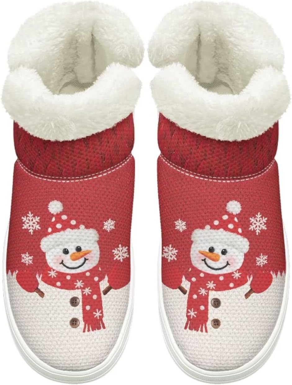 

Теплые ботинки для женщин и мужчин, ботильоны без шнурков, рождественские ботинки со снеговиками, пушистые, нескользящие, утепленные, с удобной подошвой Cugasmaru, красный