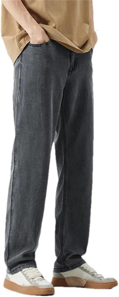 Джинсы прямые свободные Men's Summer Thin Denim Jeans Loose Straight Fit Wide Leg Casual Trousers for Work Plus Size, серый