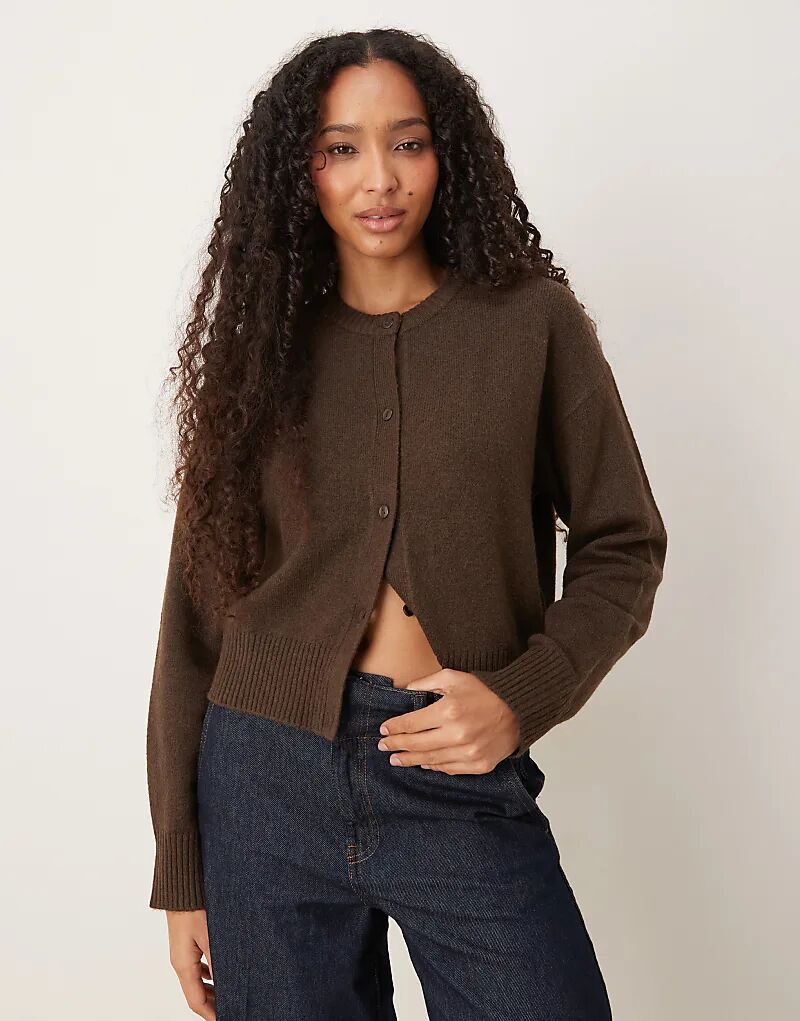 

Вязаный кардиган из смесовой шерсти JJXX коричневого цвета