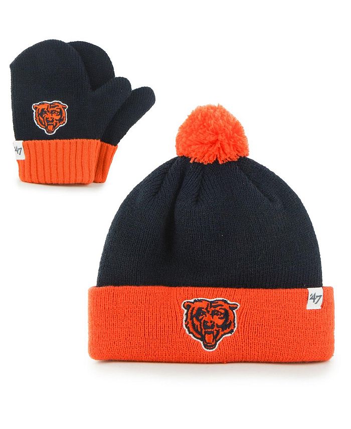 

Комплект вязаной шапки с манжетами с манжетами и варежками Chicago Bears Bam Bam для мальчиков и девочек темно-синего и оранжевого цветов с помпоном и варежками '47 Brand, синий