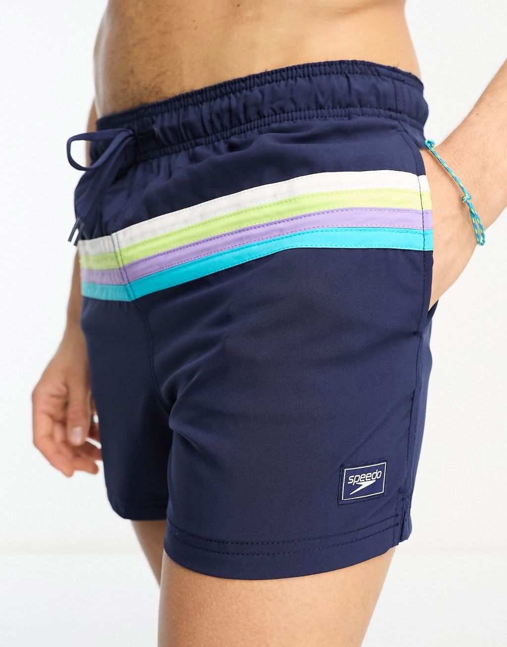 

Темно-синие водные шорты с полосками и колор-блоками Speedo 14 дюймов