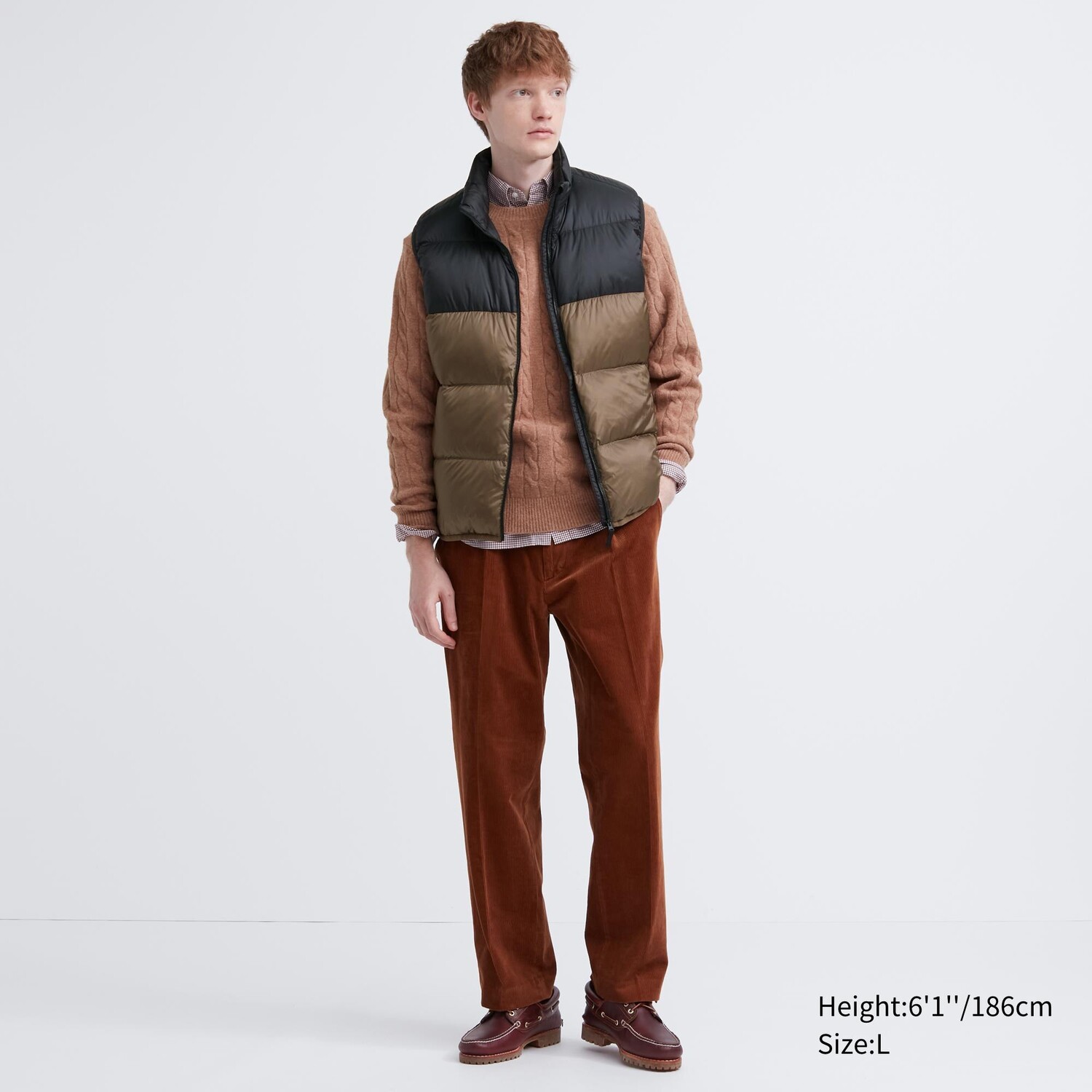 Ультралегкий пуховый жилет с цветными блоками Uniqlo, 37 коричневый — фото 3
