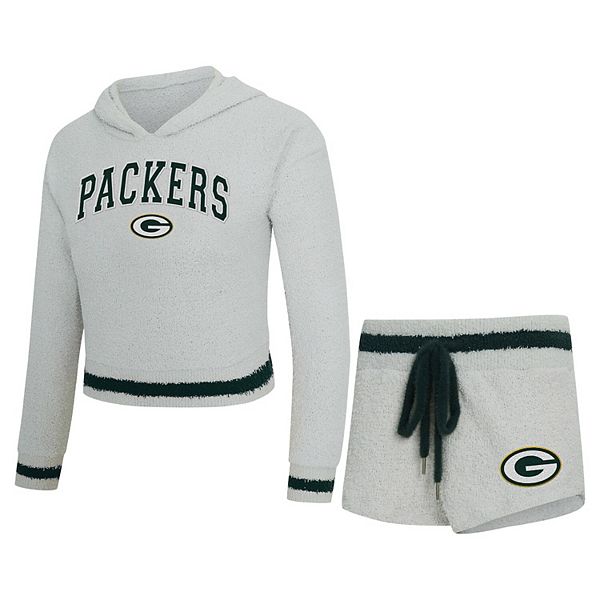 

Женский худи с длинным рукавом и шорты Whitley в серо-зеленом цвете с принтом Green Bay Packers Unbranded