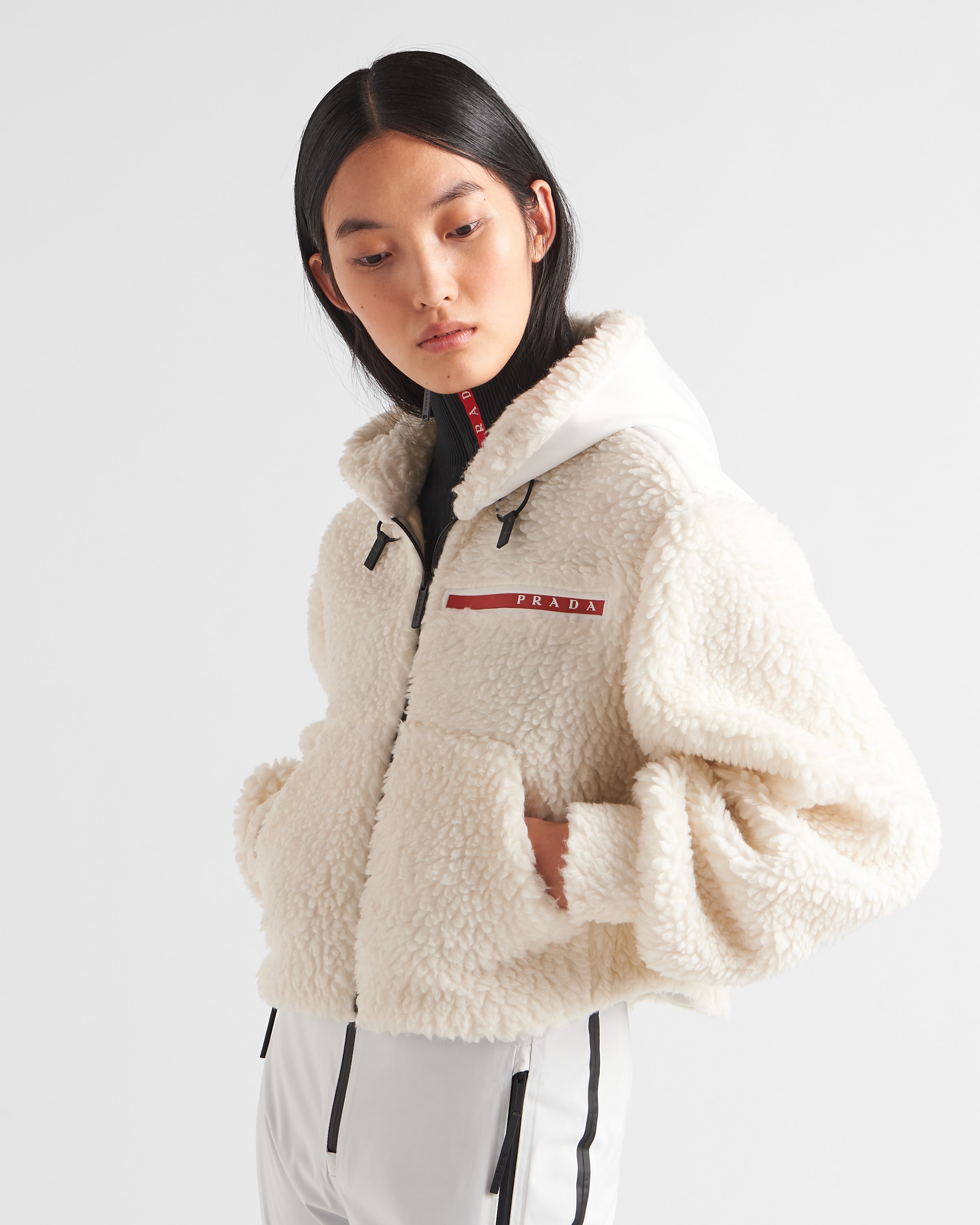Укороченная куртка из двойного флиса Prada, белый — фото 3