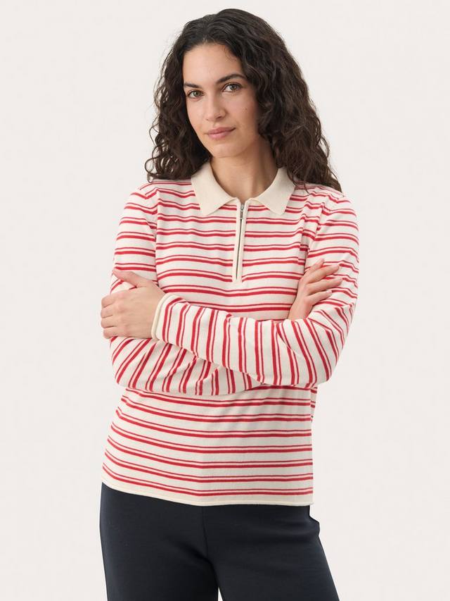 

Putu Stripe Pure Organic Cotton Polo Shirt Part Two, Red/White