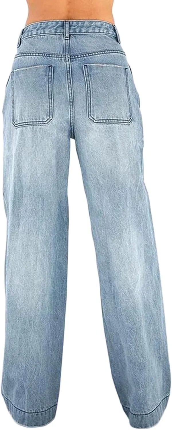 Джинсы Wide Leg для женщин, Mid Rise, Vintage Blue Denim, Relaxed Fit — фото 4